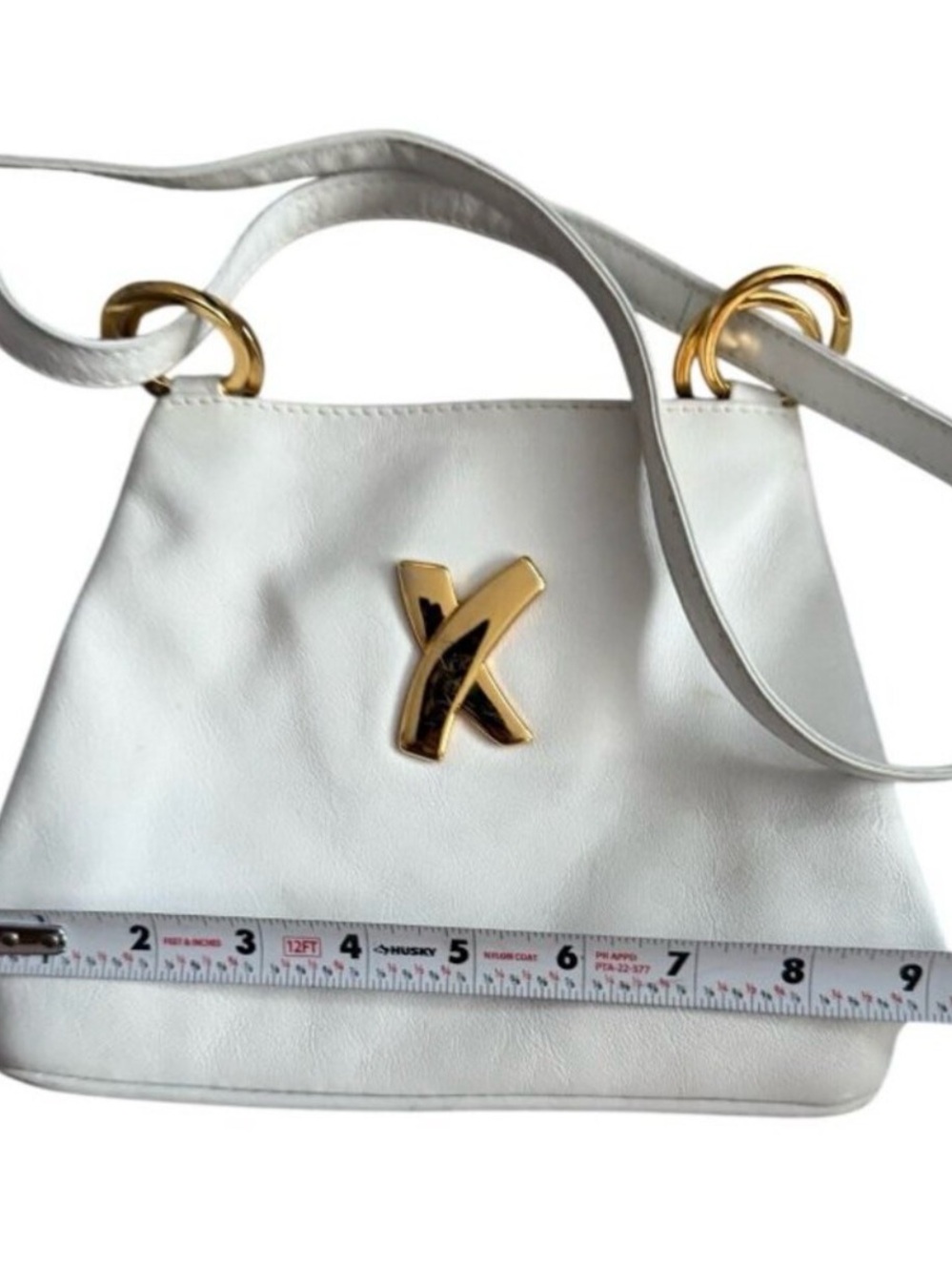 VTG Paloma Picasso White Leather Crossbody Shoulder Bag Gold X Logo Italy - Picture 7 of 8
